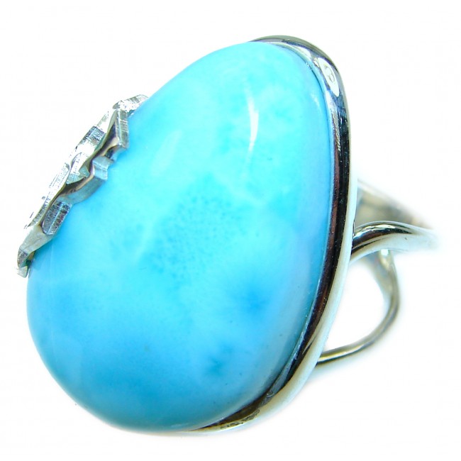 Caribbean Treasure authentic Blue Larimar .925 Sterling Silver handmade ring size 7 adjustable