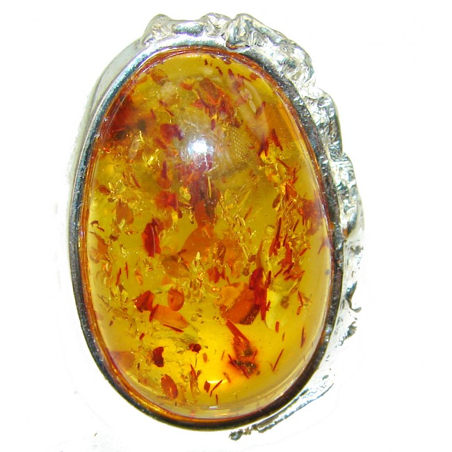 Authentic Baltic Amber .925 Sterling Silver handcrafted ring; s. 7 adjustable