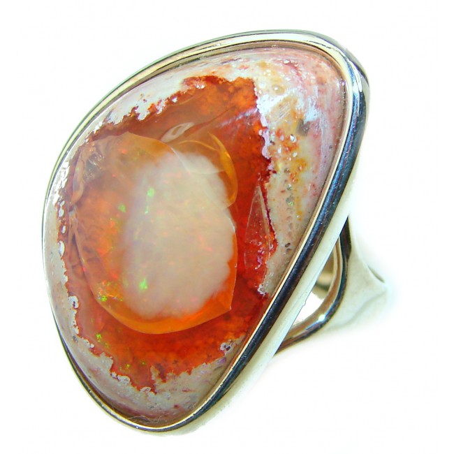 Mexican Fire Opal .925 Sterling Silver handcrafted Ring size 7 1/4