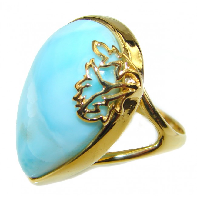 15.4 carat Larimar 18K Gold over .925 Sterling Silver handcrafted Ring s. 8