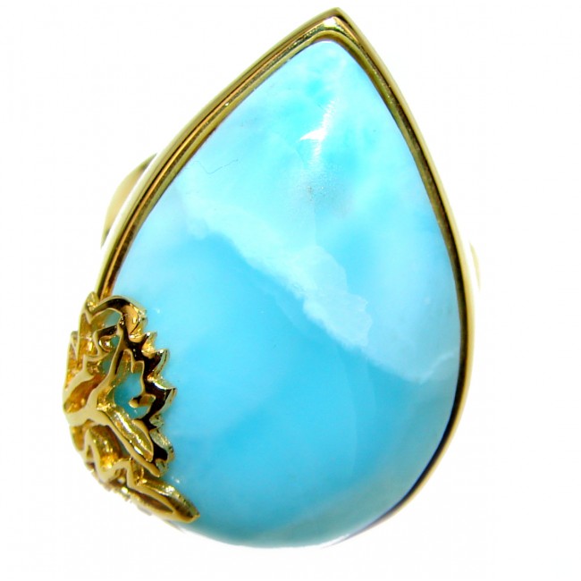 15.4 carat Larimar 18K Gold over .925 Sterling Silver handcrafted Ring s. 8