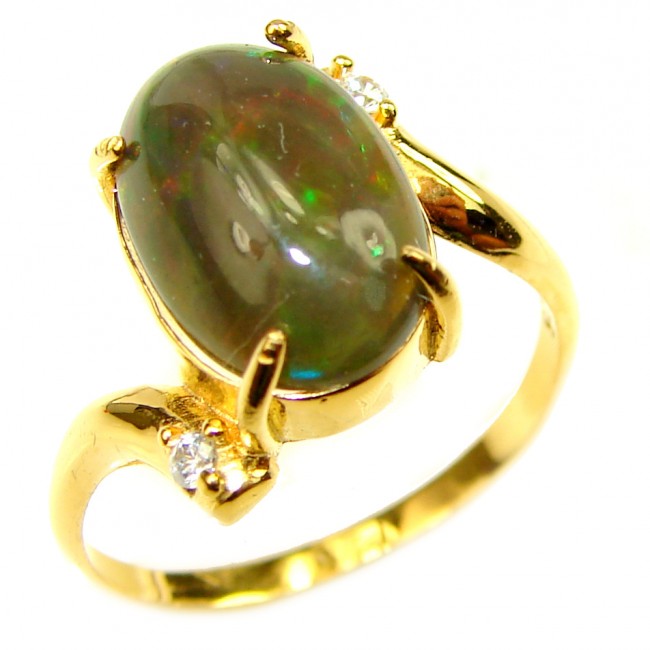 Vintage Design 5.2ctw Genuine Black Opal 14K Gold over .925 Sterling Silver handmade Ring size 7 3/4