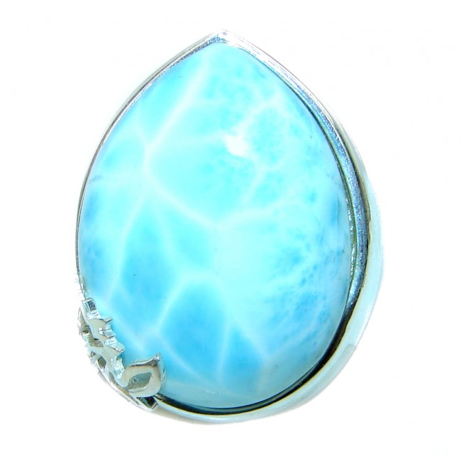 Precious Blue Larimar .925 Sterling Silver handmade ring size 8 adjustable
