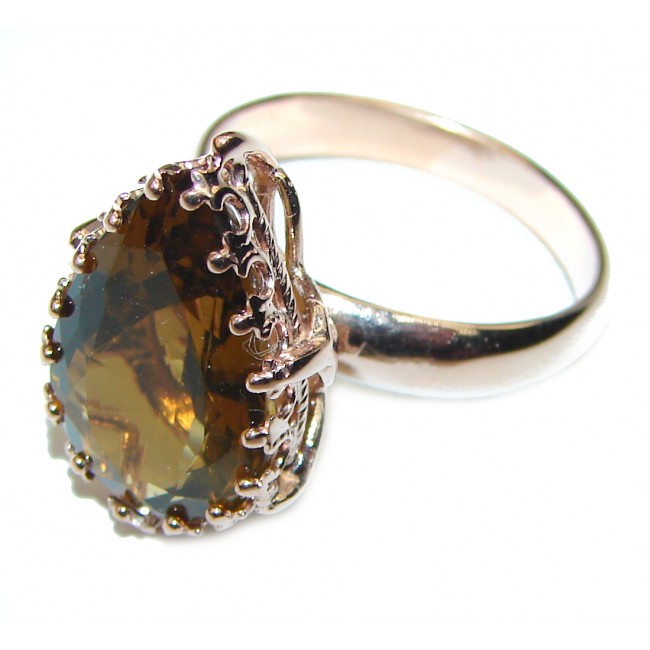 Champagne Smoky Topaz 14K Gold over .925 Sterling Silver Ring size 8