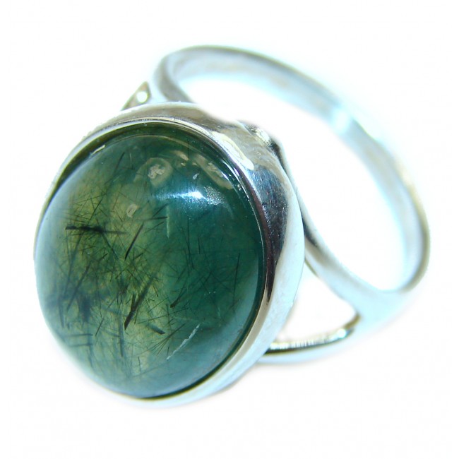 Natural Moss Prehnite .925 Sterling Silver handmade ring s. 9 1/4