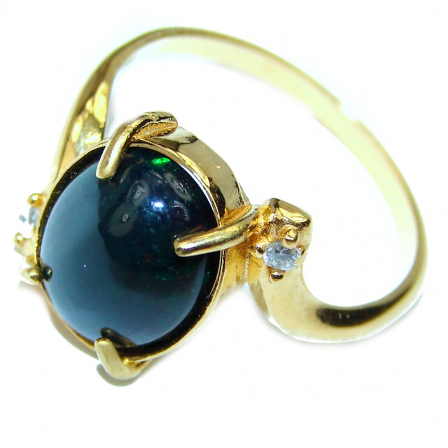 Vintage Design 7.2ctw Genuine Black Opal 14K Gold over .925 Sterling Silver handmade Ring size 8
