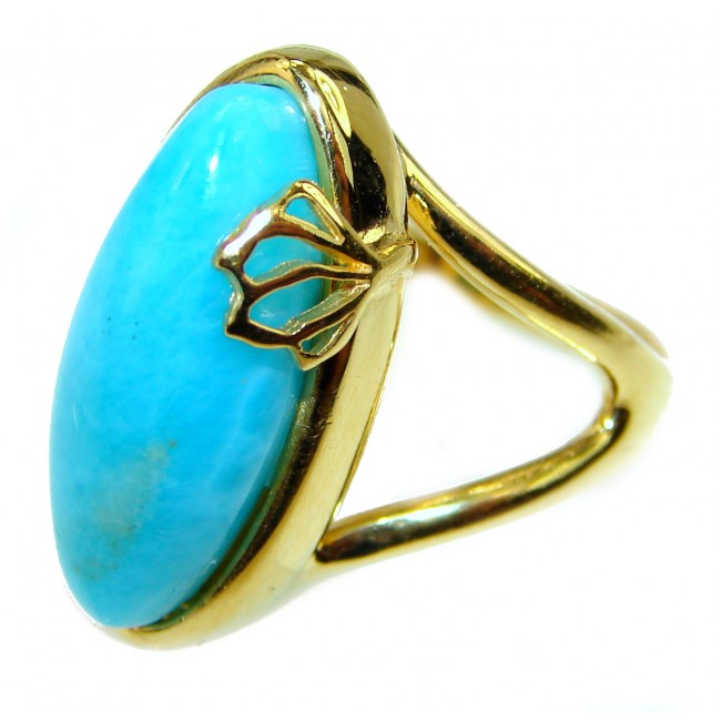 12.4 carat Larimar 18K Gold over .925 Sterling Silver handcrafted Ring s. 7 3/4