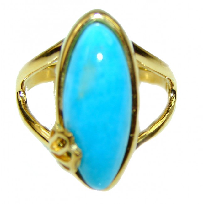 12.4 carat Larimar 18K Gold over .925 Sterling Silver handcrafted Ring s. 7 3/4