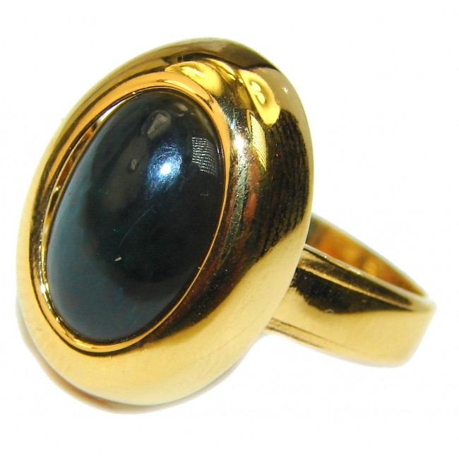 Vintage Design 10.2ctw Genuine Black Opal 14K Gold over .925 Sterling Silver handmade Ring size 9