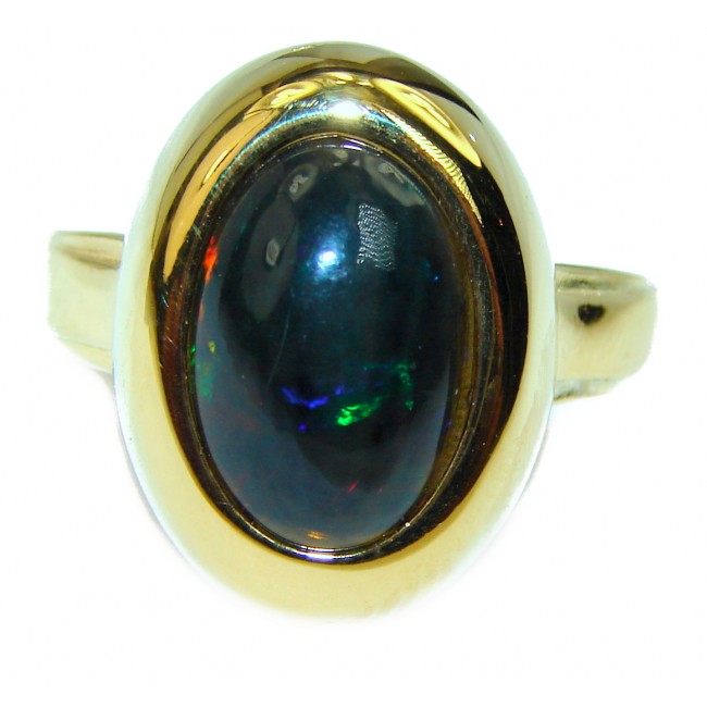 Vintage Design 10.2ctw Genuine Black Opal 14K Gold over .925 Sterling Silver handmade Ring size 9