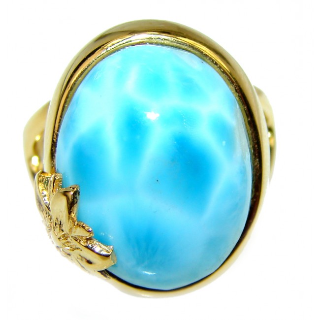 16.4 carat Larimar 18K Gold over .925 Sterling Silver handcrafted Ring s. 7 1/2