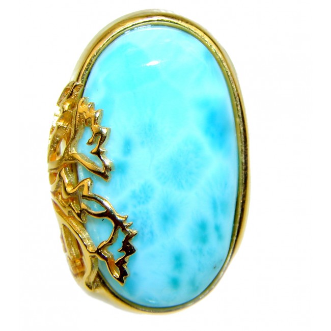 16.8 carat Larimar 18K Gold over .925 Sterling Silver handcrafted Ring s. 7 1/2