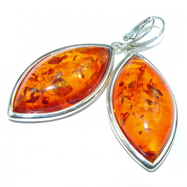 Bohemian Style Amber .925 Sterling Silver entirely handcrafted chunky earrings