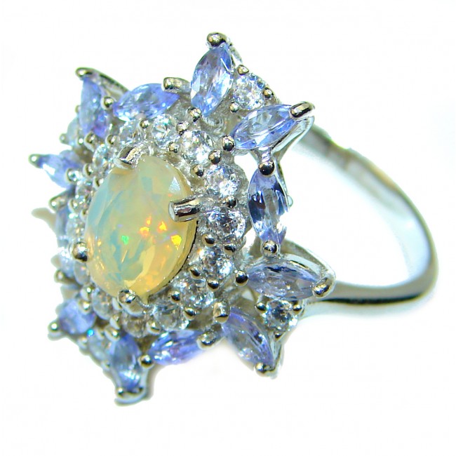 New Universe Genuine 5.5 carat Ethiopian Opal .925 Sterling Silver handmade Ring size 6 1/2