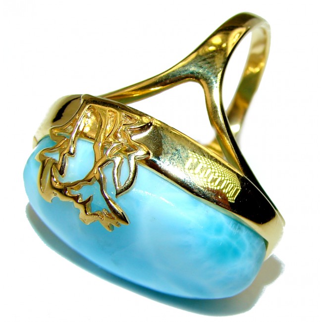 20.4 carat Larimar 18K Gold over .925 Sterling Silver handcrafted Ring s. 8