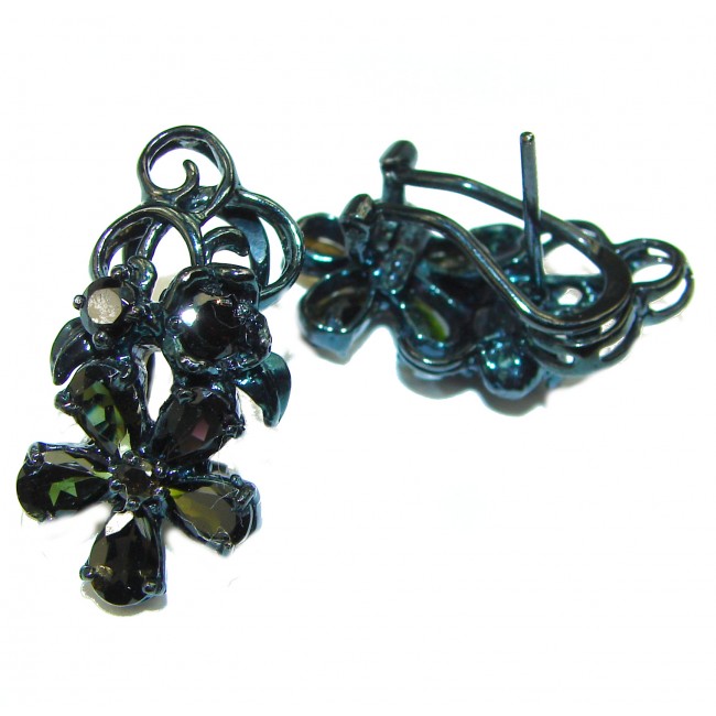 Very Unique Sapphire black rhodium over .925 Sterling Silver handcrafted earrings