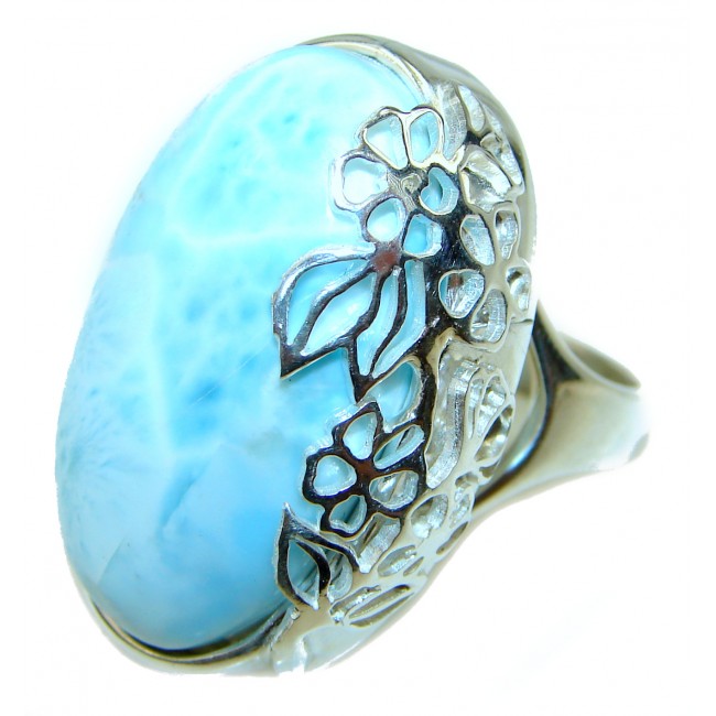 Precious Blue Larimar .925 Sterling Silver handmade ring size 7 3/4
