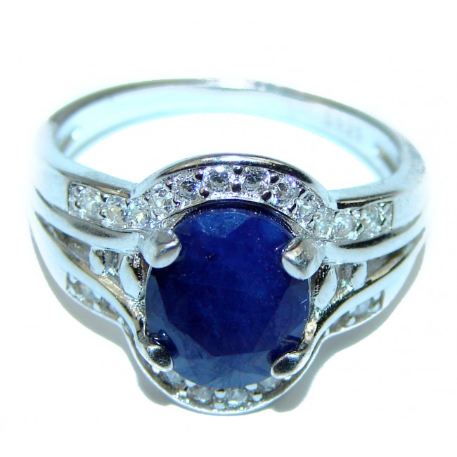 Blue Treasure 8.5 carat authentic Sapphire .925 Sterling Silver Statement Ring size 8