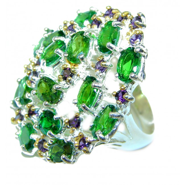 Large Chrome Diopside 14K Gold over .925 Sterling Silver Ring size 6 3/4