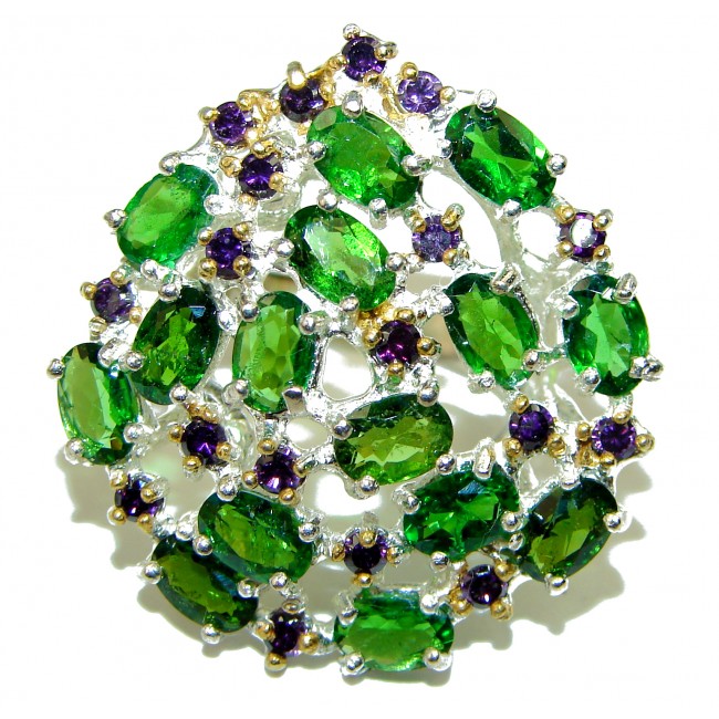 Large Chrome Diopside 14K Gold over .925 Sterling Silver Ring size 6 3/4