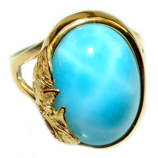 16.4 carat Larimar 18K Gold over .925 Sterling Silver handcrafted Ring s. 9 1/4