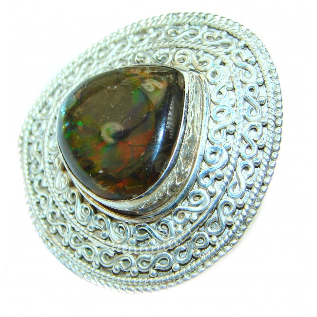 Outstanding Genuine Canadian Ammolite .925 Sterling Silver handmade ring size 6 1/4