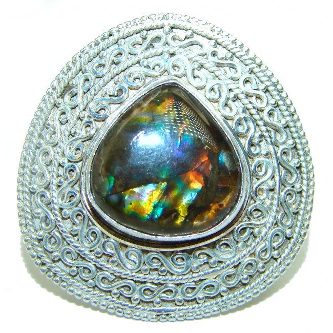 Outstanding Genuine Canadian Ammolite .925 Sterling Silver handmade ring size 6 1/4