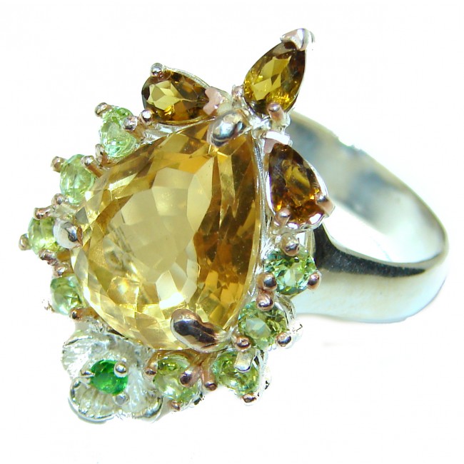 Vintage Style Citrine .925 Sterling Silver handmade Cocktail Ring s. 9