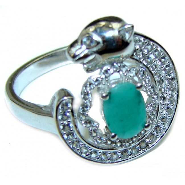 Panther Authentic Emerald .925 Sterling Silver handmade Ring s. 9