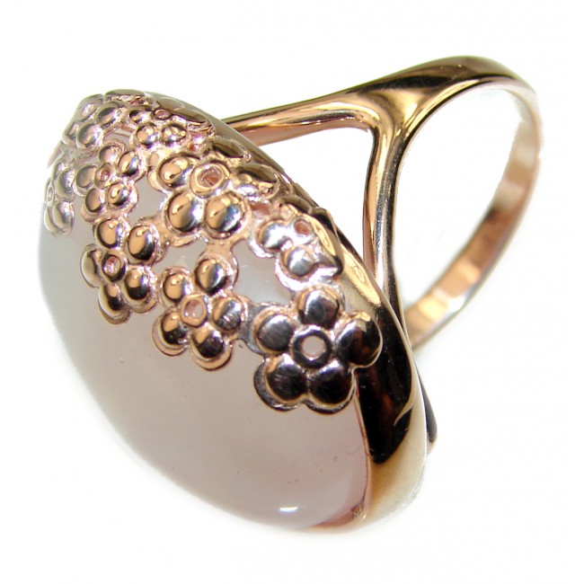 Large 24.2 carat Rose Quartz 18K Gold over .925 Sterling Silver brilliantly handcrafted ring s. 8