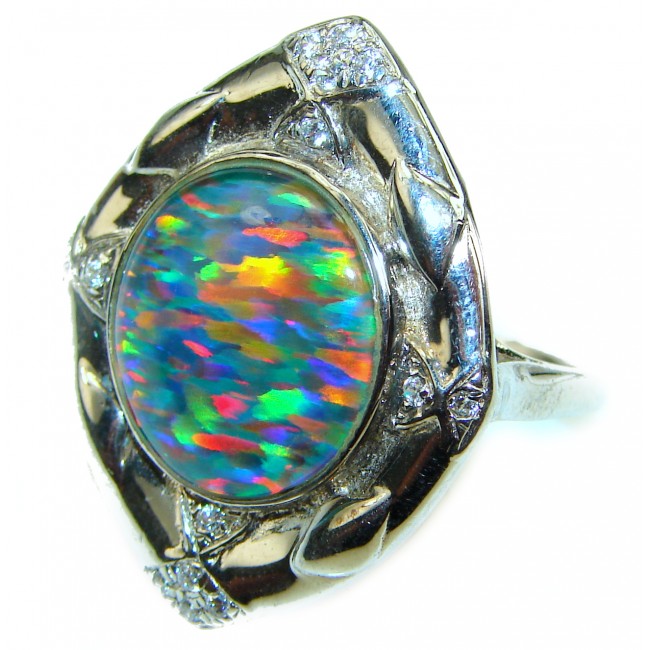 Australian Doublet Opal Sapphire .925 Sterling Silver handcrafted ring size 8