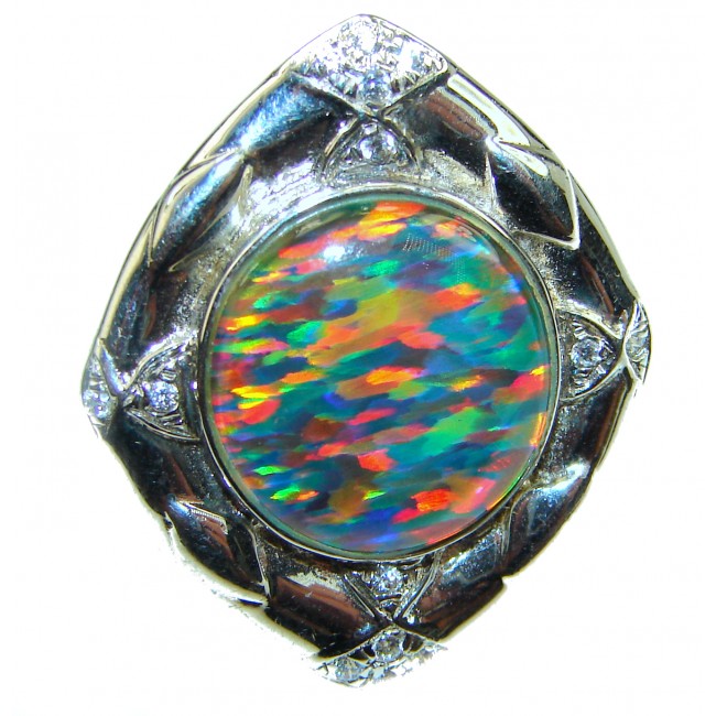 Australian Doublet Opal Sapphire .925 Sterling Silver handcrafted ring size 8