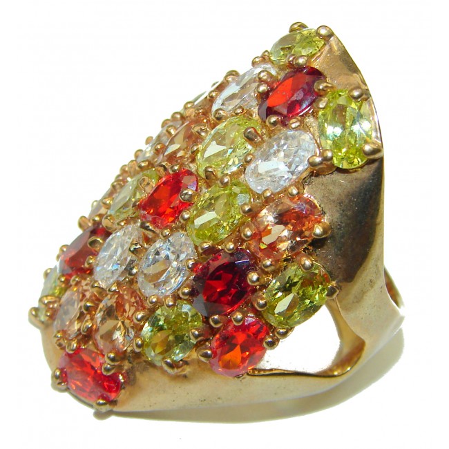 Huge Sweet Red Topaz 14 K Gold over .925 Silver handcrafted Ring s. 7 1/2