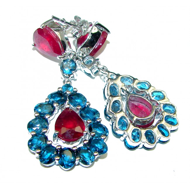 Spectacular Ruby London Blue Topaz .925 Sterling Silver handmade earrings