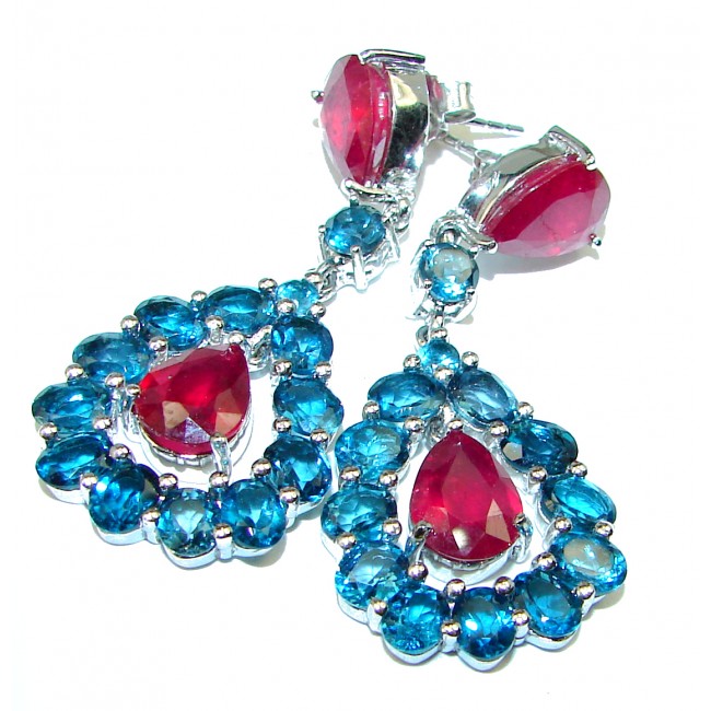 Spectacular Ruby London Blue Topaz .925 Sterling Silver handmade earrings