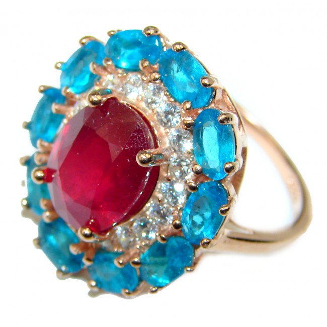 Red Rose unique Ruby 14K Gold over .925 Sterling Silver handcrafted Ring size 6 1/4