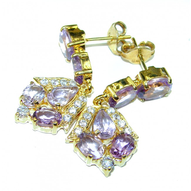 Luxurious Style Natural Amethyst 14K Gold over .925 Sterling Silver handmade earrings
