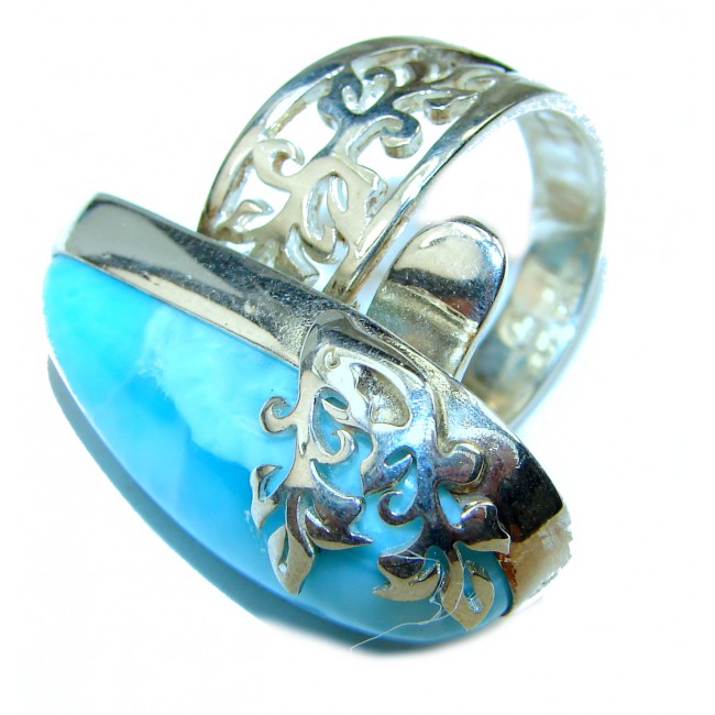 Precious Blue Larimar .925 Sterling Silver handmade ring size 6 adjustable