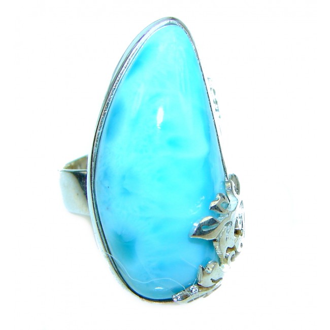 Precious Blue Larimar .925 Sterling Silver handmade ring size 6 adjustable