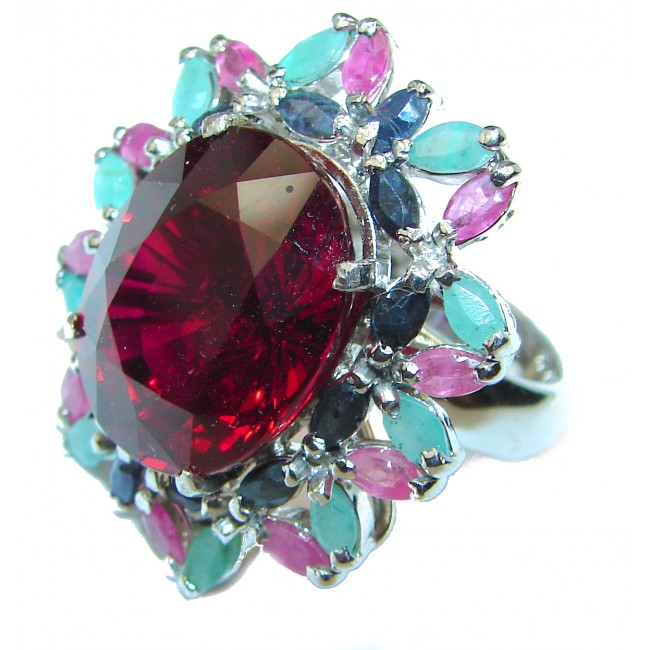 Huge Passion Red Topaz .925 Silver handcrafted Ring s. 5 3/4