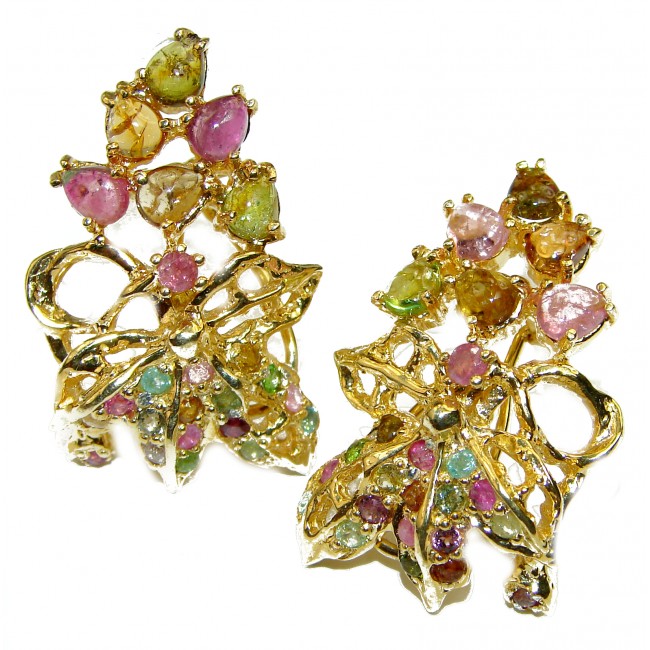 Luxurious Style Natural Tourmaline 14K Gold over .925 Sterling Silver handmade earrings