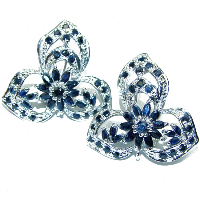 Exotic Blue Flowers Sapphire .925 Sterling Silver handcrafted earrings