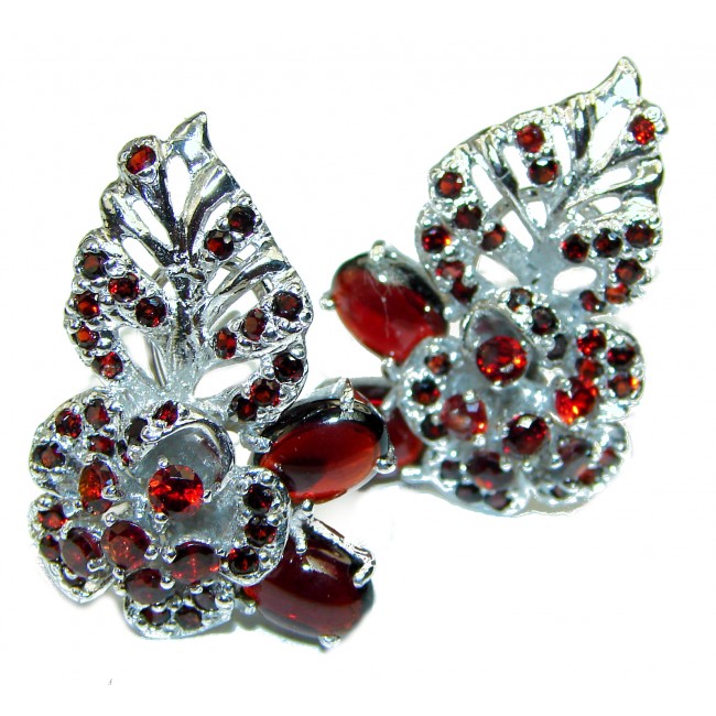 Flower Design Unique Garnet .925 Sterling Silver handcrafted earrings