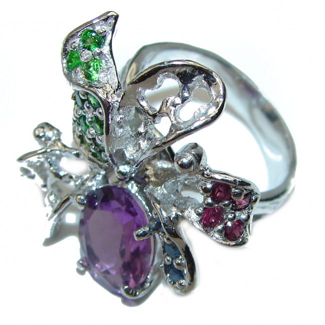 Fabulous Amethyst Chrome Diopside .925 Sterling Silver handcrafted ring sizev 8 1/2