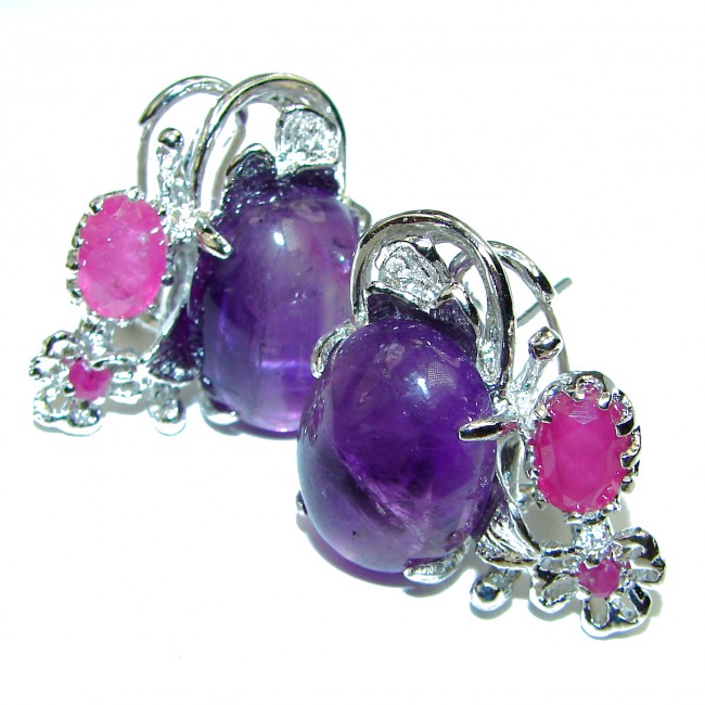 Amazing authentic Amethyst Ruby .925 Sterling Silver handcrafted earrings
