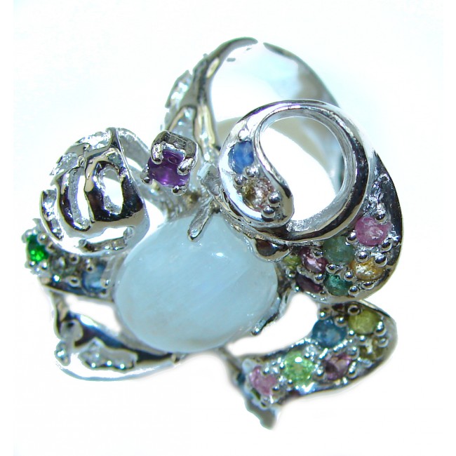 Best quality Genuine Fire Moonstone multi-colored Sapphire .925 Sterling Silver handcrafted ring size 7 1/2