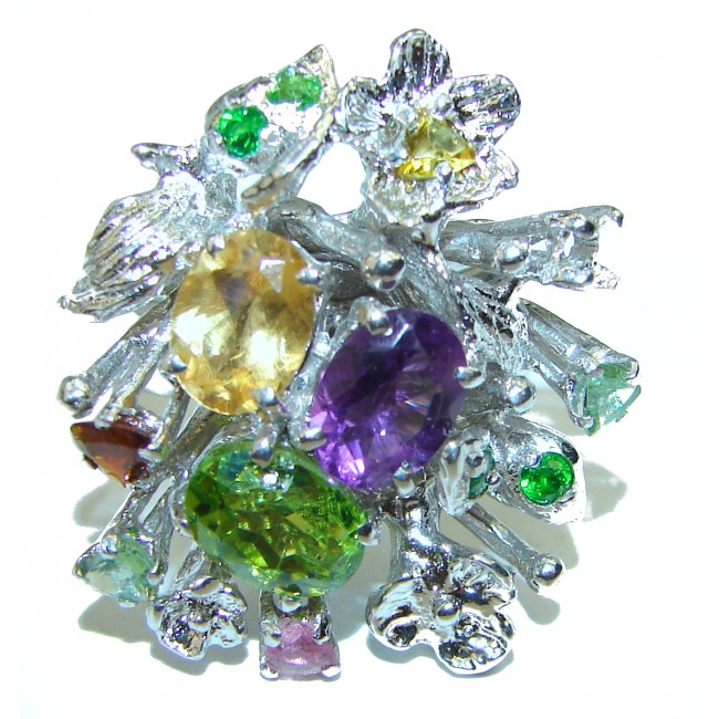 Summer Fiesta Multi-colored Gems .925 Sterling Silver Ring size 8