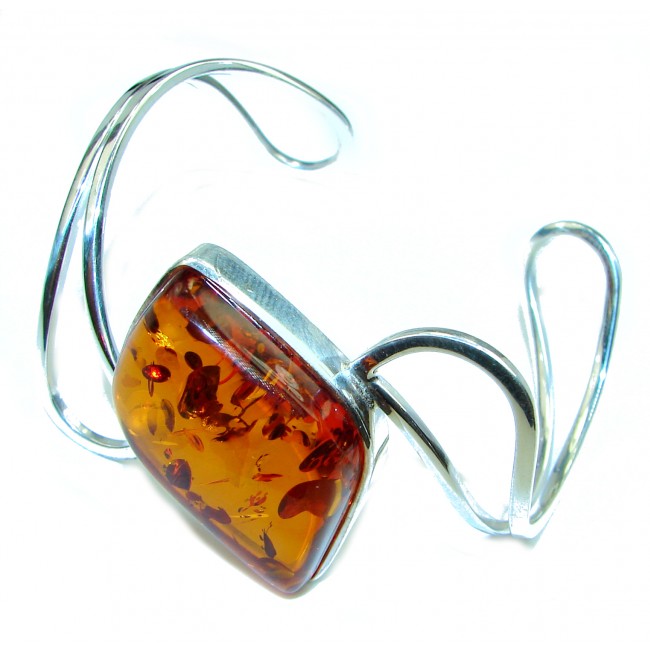 Vintage Design Genuine Polish Amber .925 Sterling Silver handmade Bracelet / Cuff
