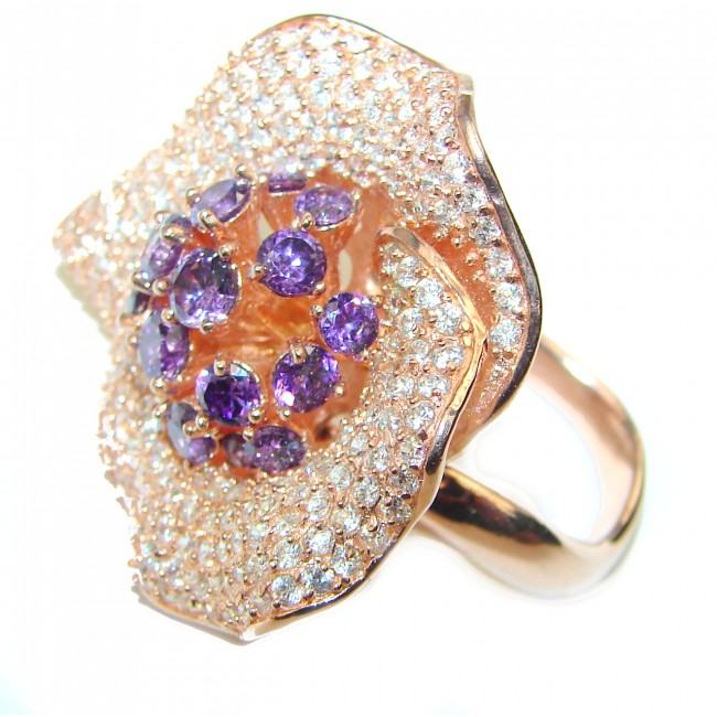 Incredible Amethyst 14K Rose Gold over .925 Sterling Silver Handcrafted Ring size 7