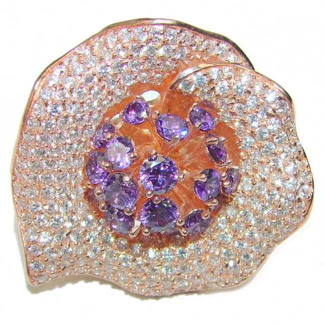 Incredible Amethyst 14K Rose Gold over .925 Sterling Silver Handcrafted Ring size 7